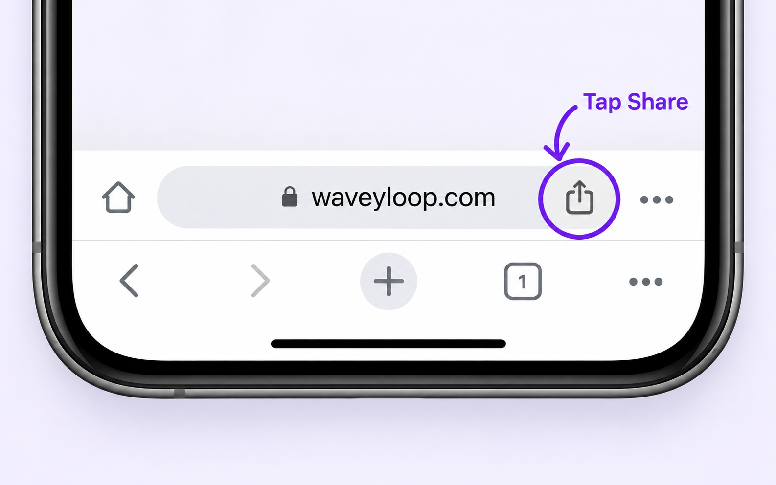 Chrome address bar with the Share button circled